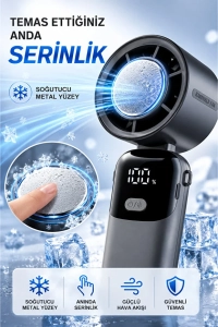 100 Kademeli El Tipi Turbo Fan Soğutucu Metal Yüzeyli Dijital Ekranlı Katlanabilir Taşınabilir Mini Vantilatör